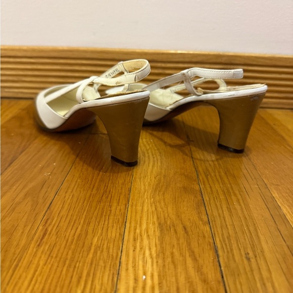 DELMAN CAPTOE TWO TONED SPECTATOR SLINGBACK PUMP 6.5 AA NARROW-WHITE/TAUPE VTG - Picture 7 of 13